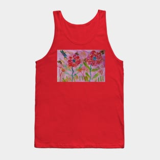 Bumble bees and Big Bold Pink Flowers Tank Top